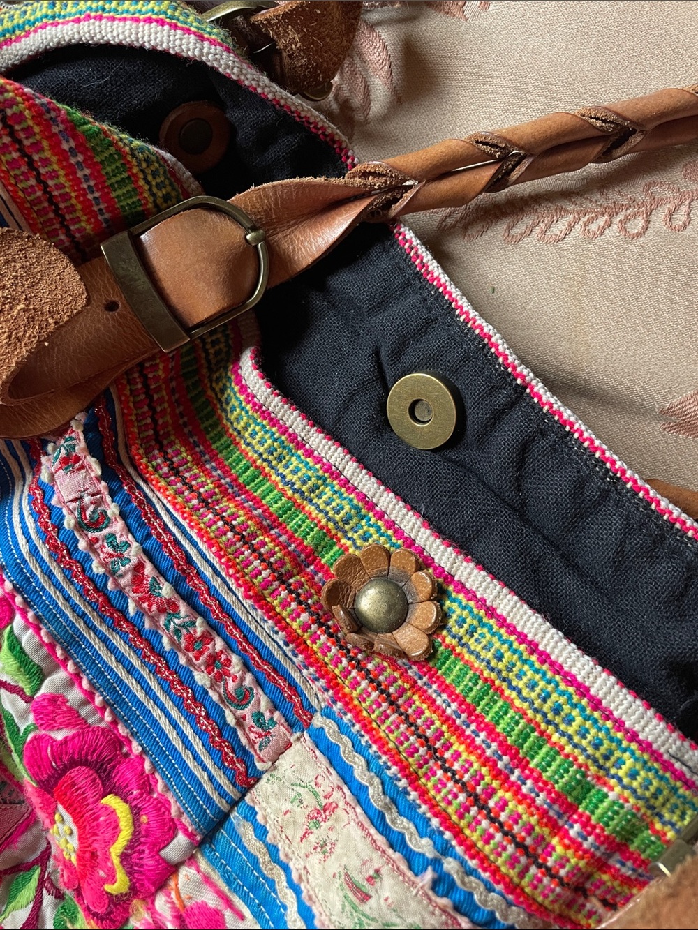 Bohemian Artisan Colorful Embroidered Tote Bag - Picture 5 of 7